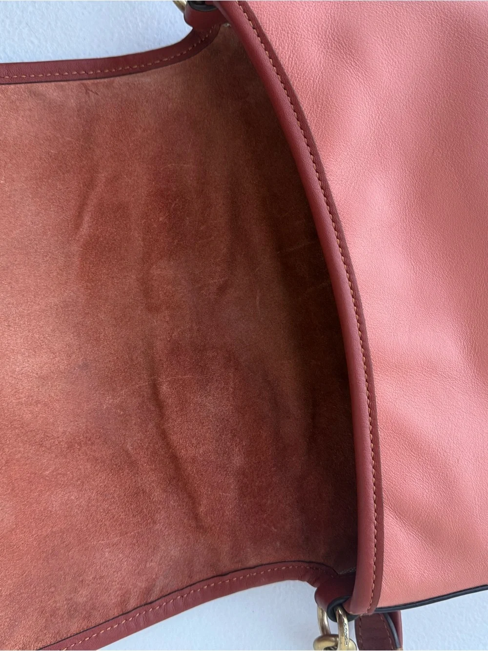 Coach soft tabby coral Shoulder Bag with Burgundy Trim & Gold 'C' Clasp